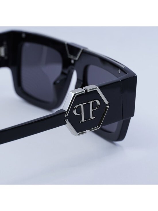 Philipp Plein SPP092M 700Y Sunglasses Black Rectangle Frame, Grey Lenses main image 4